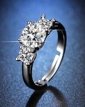 silver-plated american diamond studded ring