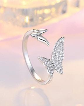 silver-plated american diamond-studded ring