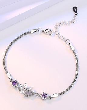 silver-plated american diamond-studded star bracelet