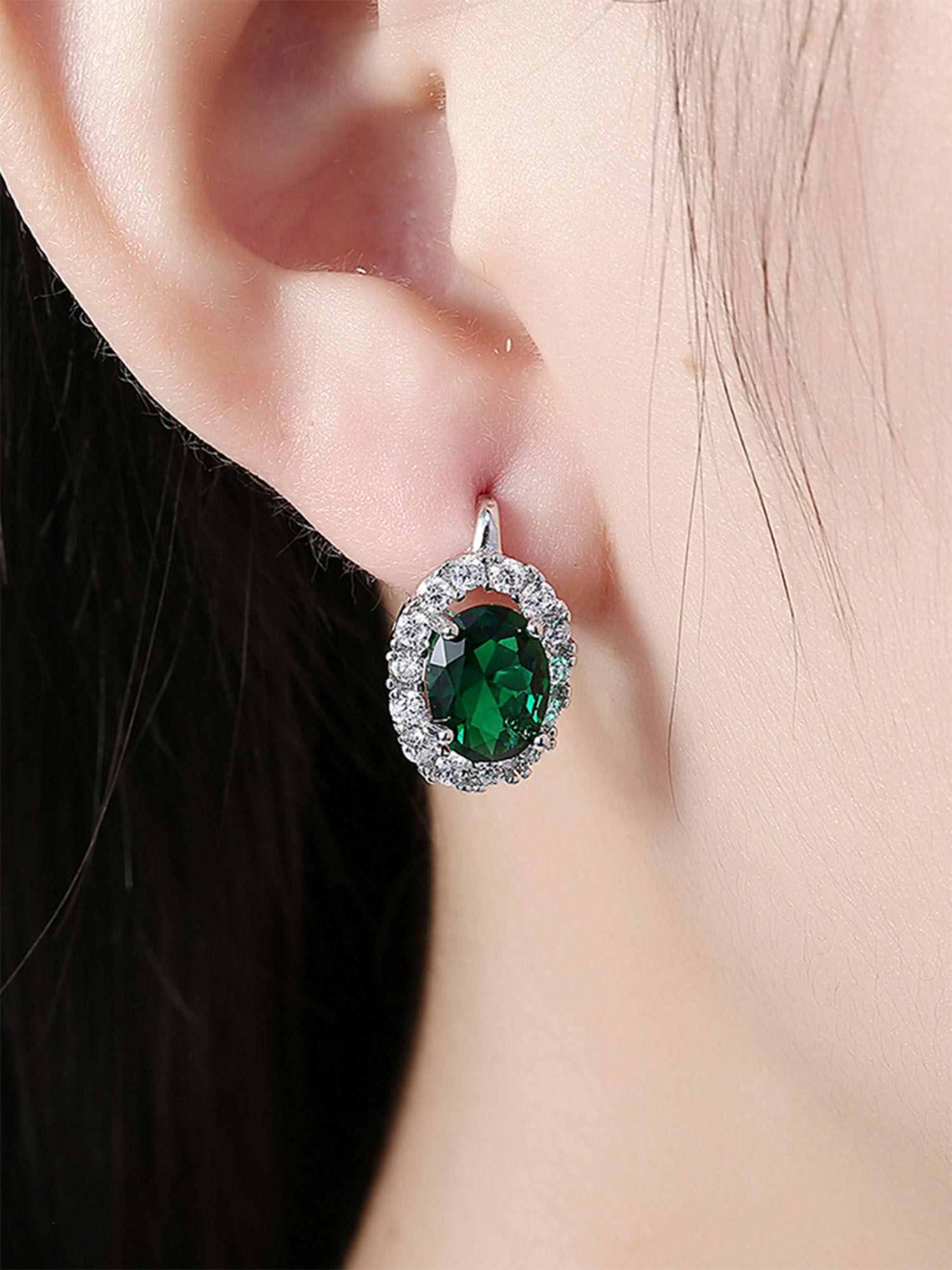 silver-plated and green swarovski crystal classic studs earrings