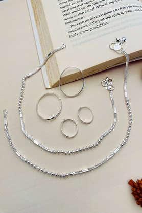 silver-plated anklets & set of 4 toe rings combo