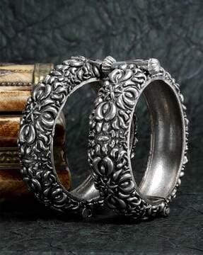 silver-plated antique broad bangles