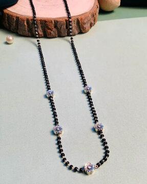 silver-plated beaded mangalsutra with floral pendant