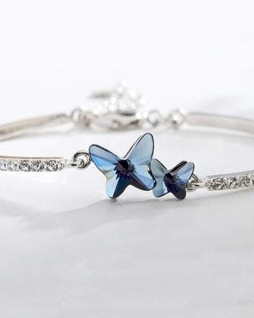 silver plated blue dual butterfly designer crystals bracelet