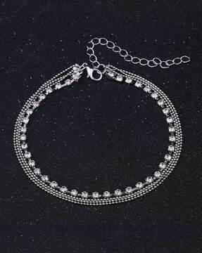 silver-plated crystal-studded anklets