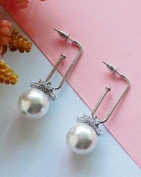 silver-plated crystal-studded drop earrings