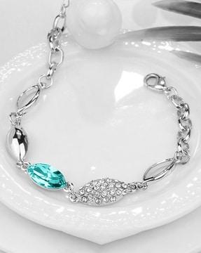 silver plated crystal-studded link bracelet