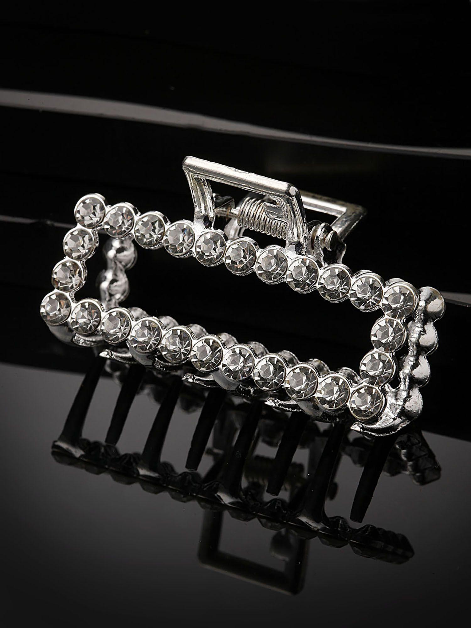 silver-plated cz stone-studded embellished hair claw clip