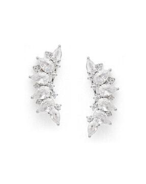 silver-plated dimond-studded drop earrings