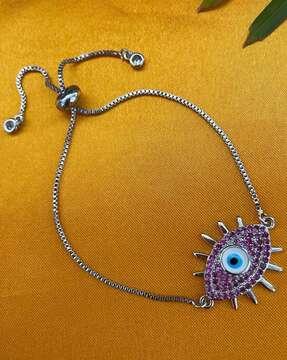 silver-plated evil eye link bracelet