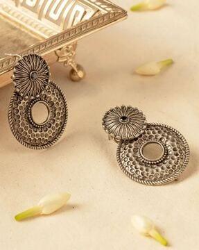 silver-plated floral dangler earrings