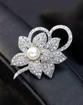 silver-plated floral design brooch
