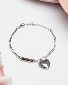 silver plated heart charm link bracelet