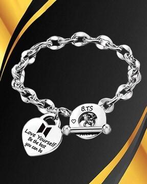 silver-plated heart lock link chain bracelet