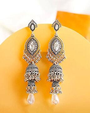 silver-plated kundan-studded dangler earrings