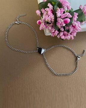 silver-plated magnet heart couple bracelet