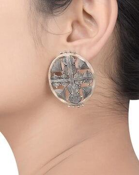 silver-plated metallic stud earrings