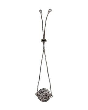 silver-plated om pendant link bracelet