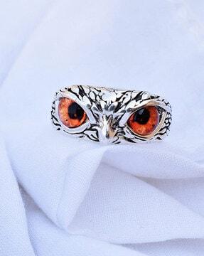 silver-plated owl adjustable ring