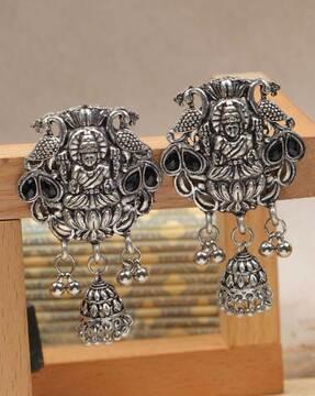 silver-plated oxidised jhumka earrings