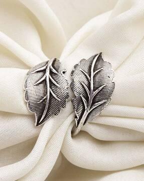 silver-plated oxidised leaf ring