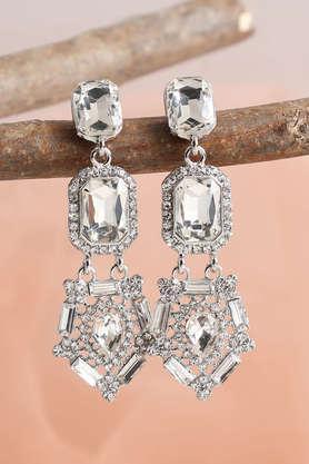 silver plated party designer stone drop earring for women