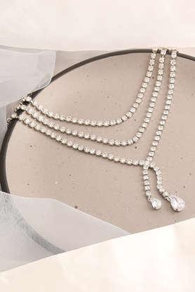 silver plated party designer stone layered necklace for women