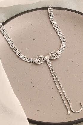 silver plated party designer stone long necklace for women