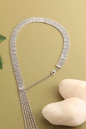 silver plated party designer stone long necklace for women