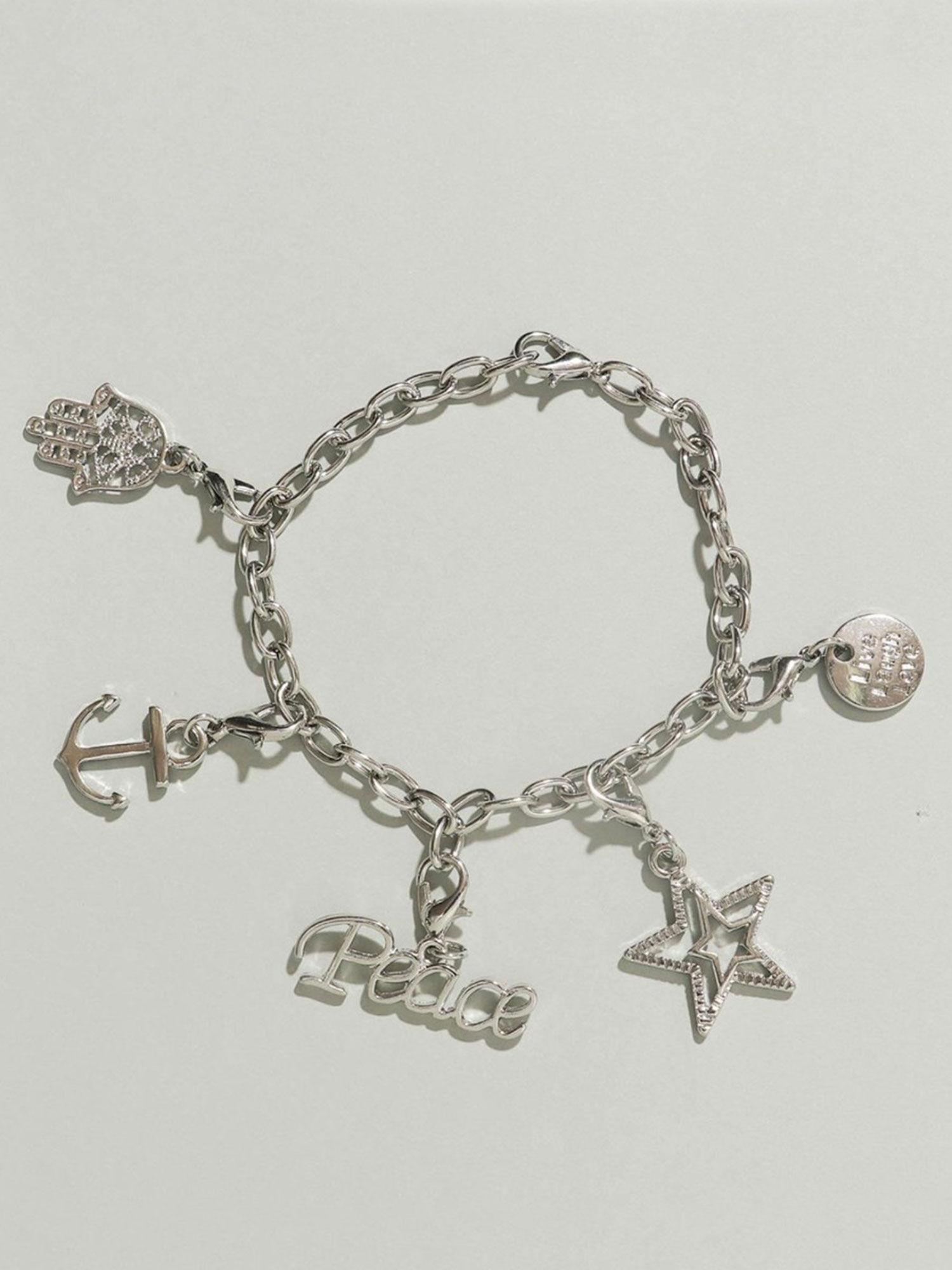 silver plated peace charm bracelet