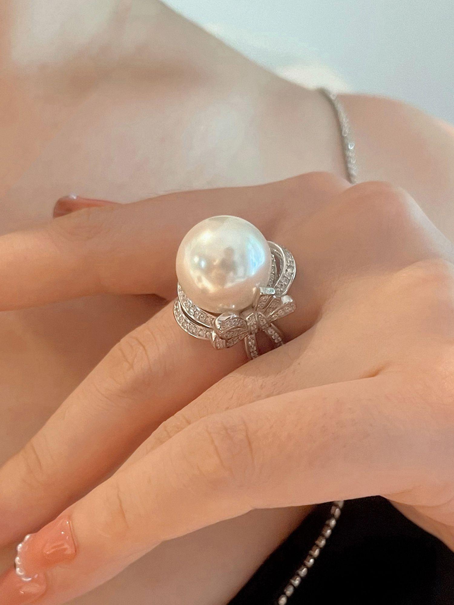 silver plated pearl studded contemporary styled finger ring