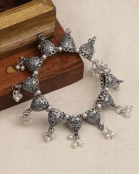 silver-plated pearl-studded kada bracelet