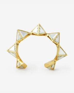 silver-plated pyramid mirror-studded cuff bracelet