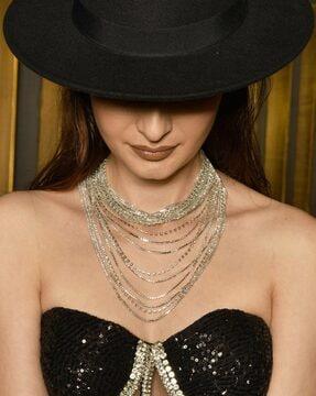 silver-plated rhinestone choker nacklace