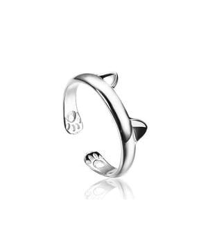 silver-plated ring with kitty accent