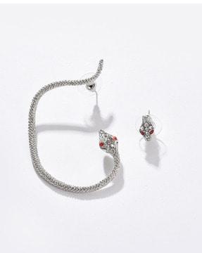 silver-plated snake-design stud earrings