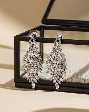 silver-plated stardust stone-studded dangler earrings