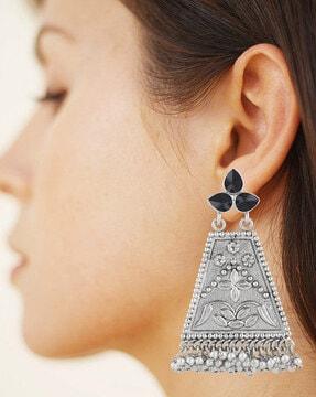 silver-plated stone-embellished dangler earrings