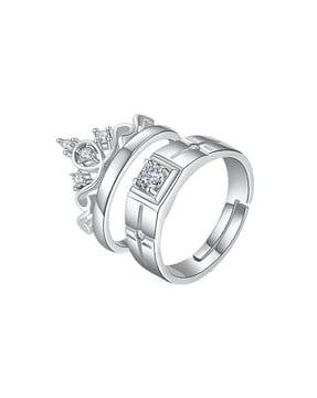 silver plated stone-studded adjustable couple rings