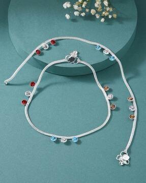 silver plated stone studded anklets