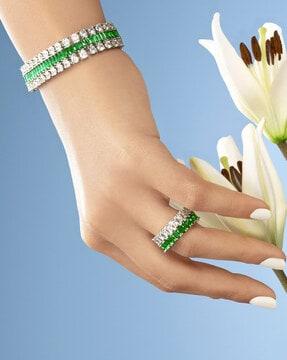 silver-plated stone-studded bracelet & ring set