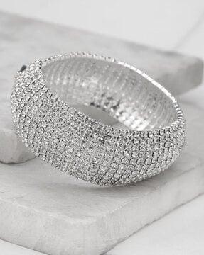 silver-plated stone-studded broad bangle