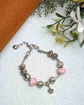 silver-plated stone-studded charm bracelet