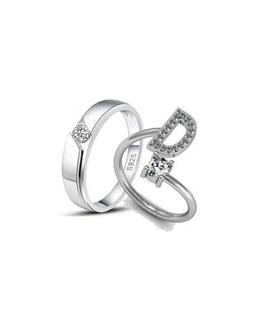 silver-plated stone-studded couple rings
