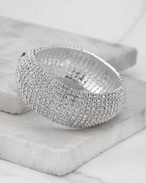silver-plated stone-studded cuff bracelet