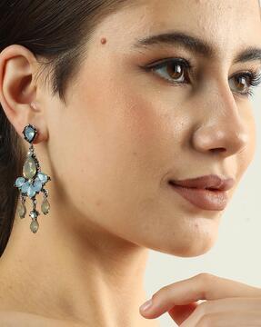 silver-plated stone-studded dangler earrings