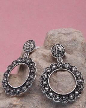 silver-plated stone-studded drop earrings