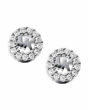 silver plated stone studded earrings