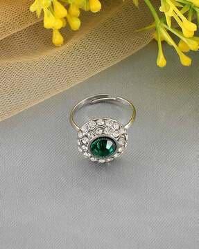 silver-plated stone-studded finger ring