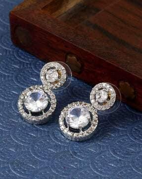 silver-plated stone-studded studs earrings